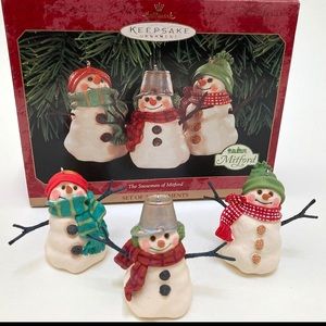 Set of 3 Snowmen Ornaments Hallmark 1999